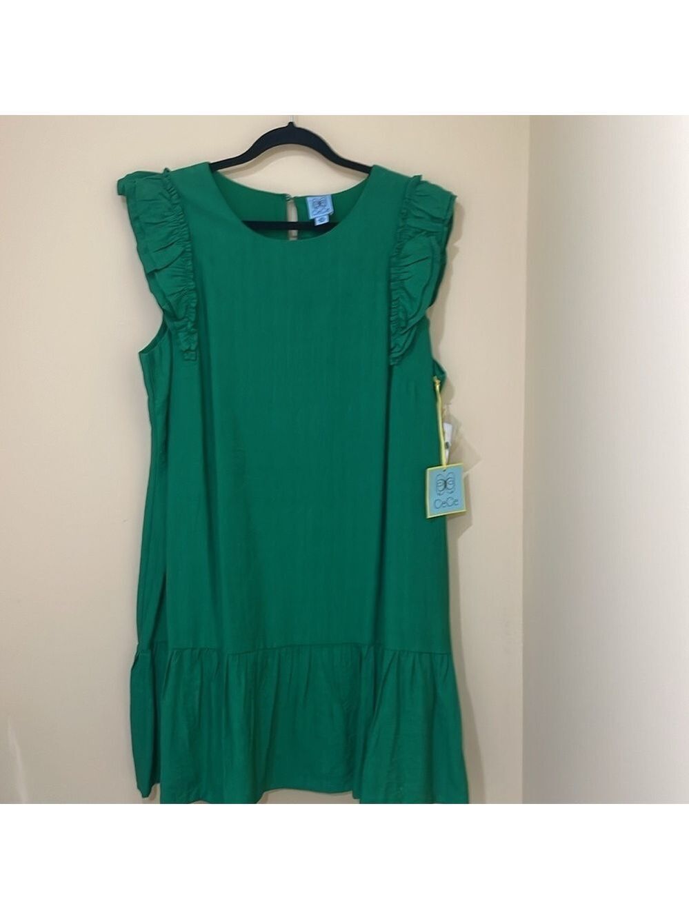 CeCe Green Solid Round Neck Shift Dress Ruffle Flutter Sleeves Knee 18W 7431916 - Picture 7 of 7